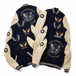 Wholesale Letterman <b>Jacket</b> <b>Burgundy</b> Wool Varsity Coat Autumn Skies Great Square Embroidery Tan <b>Leather</b> Sleeves Bomber Outerwear - Product Image 2