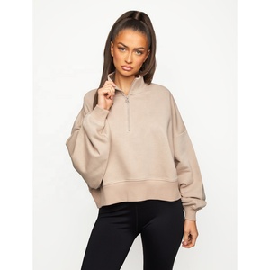 Sudadera de manga larga con cuello y cremallera para mujer, venta al por mayor, Jersey sin costuras con media cremallera para entrenamiento, color sólido - Product Image 2