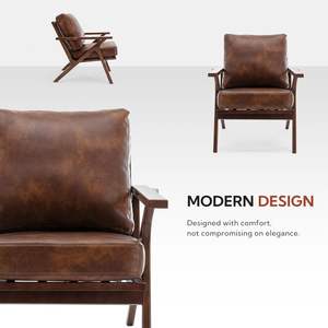 Chaise d'appoint Olivier en bois de teck massif avec rembourrage épais et housse de coussin en cuir amovible. - Product Image 2