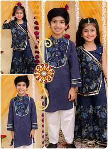 Costume assorti filles garçons enfants ethnique Shalwar Kameez indien Punjabi pakistanais broderie mariage et fête de fête porter des enfants - Product Image 4