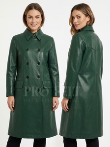 Abrigo Largo de Cuero de Corte Regular Cómodo al por Mayor, Hecho a Medida, Clásico con Doble Botonadura, Prenda Exterior de Invierno, Abrigos de Cuero Real Suave - Product Image 3