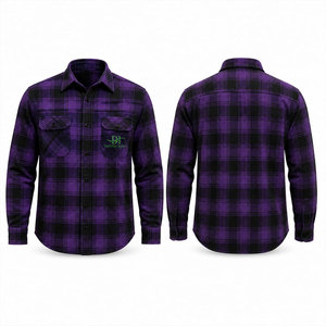 เสื้อเชิ้ตทำงานแขนยาวลายสก๊อตสีม่วงดำสำหรับผู้ชาย ผ้าฝ้ายปักโลโก้ สวมใส่สบาย แฟชั่นยูนิฟอร์ม - Product Image 1
