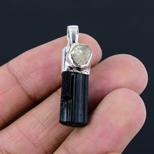 Pendentif tendance en tourmaline noire naturelle, cristal, argent sterling 925, certifié par un tiers, fait main, mode féminine - Product Image 4