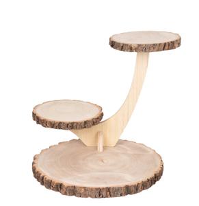 Support à fromage en bois à 3 niveaux, design en forme de tour, bois naturel, tranche rustique, centre de table pour cupcakes avec outils de montage - Product Image 2