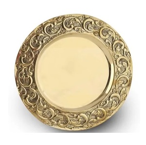 Assiette de charge couleur argent Design martelé assiette de service alimentaire excellente qualité accessoires de cuisine en métal - Product Image 6