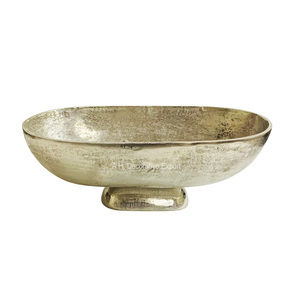 Bol de table en aluminium couleur bronze Nouveau design Bols sur pied de forme ovale faits à la main Hôtels Restaurants Salade de fruits Plat de service - Product Image 2