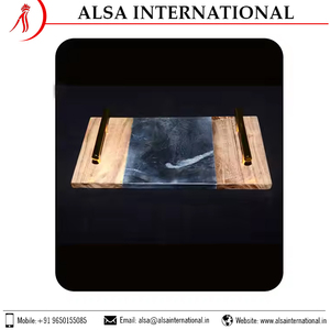 ถาดหินอ่อนสีเทาดีไซน์ทันสมัยผสมโลหะไม้คุณภาพดีกว่าสำหรับตกแต่งโรงแรมพร้อมจำหน่ายจากผู้ผลิตอินเดีย - Product Image 2