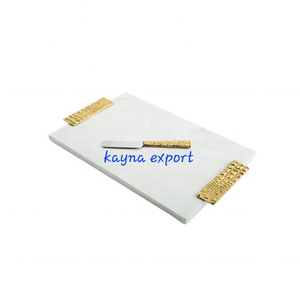 Plateau en marbre décoratif fantaisie avec poignée en métal doré pour la décoration de table et plateau de salle de bain, forme rectangulaire pour la décoration d'hôtel - Product Image 6