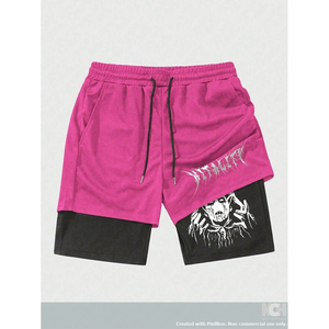 Pantalones cortos transpirables con estampado gótico para hombre de alta calidad, estilo de dos piezas de imitación adecuado para uso diario en primavera y verano - Product Image 1