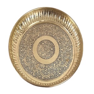 Assiettes de service en laiton pur de haute qualité avec gravure de paon, finition polie pour la maison, le restaurant et l'hôtel, assiettes rondes en métal - Product Image 3