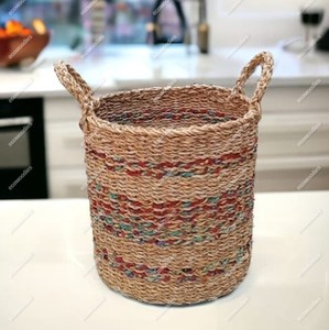New Fashion Handmade Woven Seagrass Storage <b>Basket</b> Indoor With Handles Woven Dirty Clothe Toy Sundries Collection <b>Basket</b> - Product Image 3