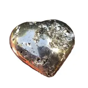 Großhandel versand bereit Druzy Peru Pyrit Puffy Hearts Feng Shui Hand geschnitzte polierte Kristall Herz Tasche Meditation zum Verkauf