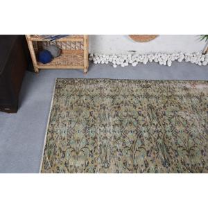 3.6x6.6 ft Accent Turkish Vintage Rug, <b>Brown</b> Floral <b>Wool</b> Rug - Product Image 5