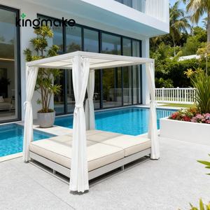 เฟอร์นิเจอร์กลางแจ้งสระว่ายน้ำเลานจ์คู่พร้อมที่บังแดดในสวนเตียงวันผ้าอลูมิเนียมเตียงอาบแดดกลางแจ้งเตียงนอนกลางวัน - Product Image 6