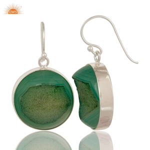 ต่างหูพลอยดรูซี่สีเขียวอ่อน เงินแท้ 925 ต่างหูแบบห้อย ผู้จำหน่ายเครื่องประดับ - Product Image 4