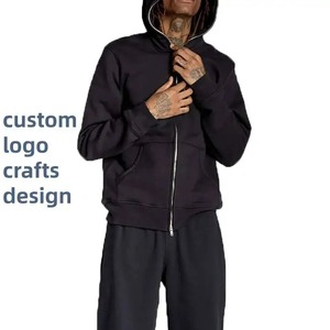 เสื้อฮู้ดมีซิปสำหรับผู้ชายโอเวอร์ไซซ์มีซิปสีดำผ้าฝ้ายเฮฟลีซขนาด330กรัม - Product Image 3