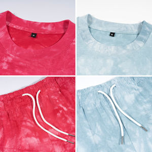 100% coton surdimensionné t-shirt et short deux pièces logo personnalisé correspondant cravate-teinture ensemble haute rue mode hommes ensemble - Product Image 4