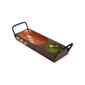 Meilleures ventes Plateau carré en bois d'acacia avec poignée en fer pour le service de mariage Diwali du Ramadan - Product Image 2