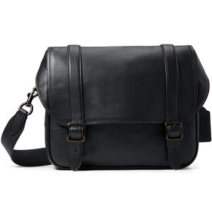 Sac messager minimaliste en cuir tanné végétal noir pour filles personnalisé avec broderie lettre décoration fermeture à glissière - Product Image 1