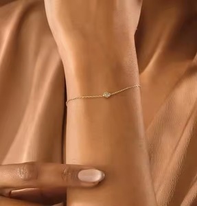 Elegant Dainty 4K Gold Diamond Station <b>Bracelet</b> Stylish Design Rose Gold Bezel Moissanite <b>Bracelets</b> for Women - Product Image 3