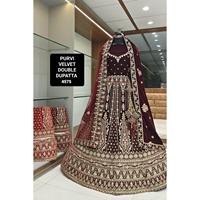 Lehenga Choli Wanita Desainer, Bahan Beludru Tebal, Lengan Pendek, Model Longgar, Bordir Stylish, Anti Kusut, Cepat Kering, Gaya India