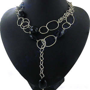 สร้อยคอแฟชั่นผู้หญิง ชุบโรเดียม แบบเชือกถักสีดำ ประดับลูกปัด - Product Image 2