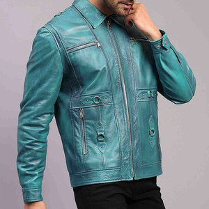 Veste en cuir de motard de qualité supérieure à coupe régulière, mode personnalisée pour homme, fermeture éclair, streetwear vintage, col montant, écologique, hiver - Product Image 5