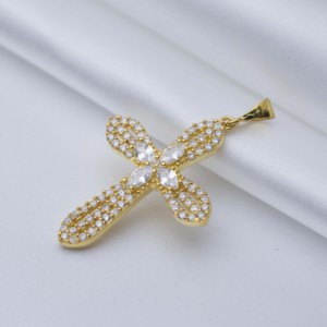 Pendentif religieux en argent avec pierres CZ rondes et marquises, bijoux fins, vente en gros, bijoux artisanaux - Product Image 2