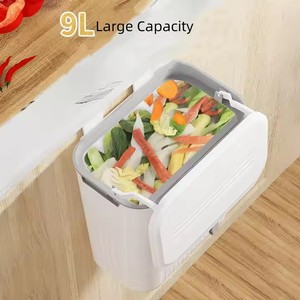Cubo de basura multifuncional montado en la pared con tapa, 2025, 9L, PP, plegable, para clasificación de residuos de alimentos - Product Image 4
