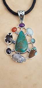 Colgante de múltiples piedras preciosas en plata de ley 925 Regalo de joyería hecho a mano único - Product Image 4