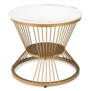 Modern Set of 2 Iron <b>Coffee</b> <b>Tables</b> with <b>Marble</b> Finish Top for Home Living Room or Hotel Office Furniture - Product Image 5