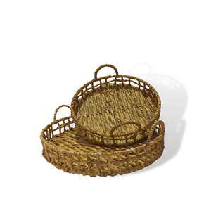 Lot de 3 plateaux de service en jonc de mer tressé unique faits à la main pour la cuisine à domicile ou le rangement de plateaux alimentaires décoratifs - Product Image 3