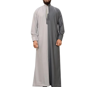 Ropa islámica Hombres Juba Thobe Vestido islámico Hombres Juba Ropa islámica Manga larga Hombres Thobe Árabe Color gris claro y gris - Product Image 4