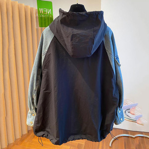 Sudaderas de gran tamaño para mujer Patchwork Denim Streetwear Tops 2025 con capucha contraste de color Vintage sudaderas con capucha - Product Image 4