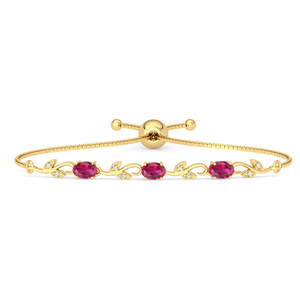 NOVAMART Fine 925 Pure Silver Golden <b>Ruby</b> Tennis <b>Bracelet</b> with Princess Cut Diamond and Pearl 14K & 18K Gold Plated Rhodium Over - Product Image 1