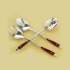 Set de service à salade en acier inoxydable avec poignée en bois design unique et moderne - Product Image 1