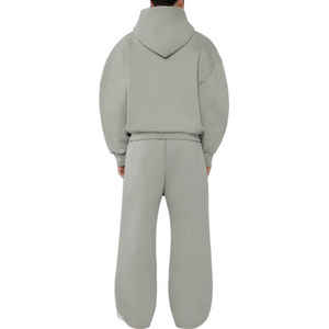 Chándal Unisex 100% Algodón Parche desgastado Pantalones de chándal y Sudadera con capucha Conjunto Fleece Hombres Pullover Drop Shoulder Chándal - Product Image 2