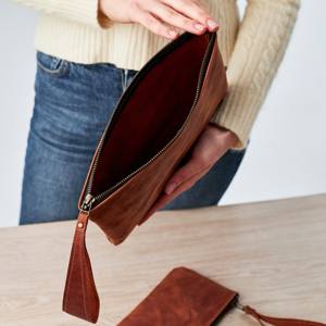 Bolsa de Maquillaje de Viaje de Cuero Genuino Duradero al por Mayor con Logotipo Personalizado, Organizador de Bolsas de Cosméticos LCB-0018 - Product Image 2