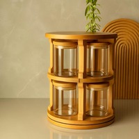 Support de table rotatif à 360 ° en bambou pour épices avec ensemble de 10 pots à épices