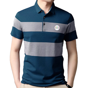 เสื้อโปโลลายทางผ้าฝ้าย100% สำหรับผู้ชายเสื้อยืดคอแห้งเร็วออกแบบได้ตามต้องการพิมพ์ลายแขนสั้น - Product Image 4