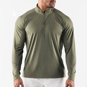 Pull de golf à manches longues en maille à fermeture éclair 1/4, léger, en polyester, à séchage rapide, uni, pour hommes, vente en gros - Product Image 2
