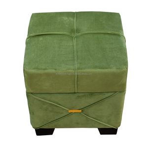 Taburete de PUF de madera genuina otomana con mechones verdes modernos hechos a mano para tela de dormitorio o sala de estar y materiales de PVC para hoteles - Product Image 1