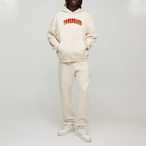 Custom Made Heavyweight Cotton Fleece Pullover Hoodie & Sweatpants Set Loose Fit Breathable Hip Hop Solid color Tracksuit - Product Image 4