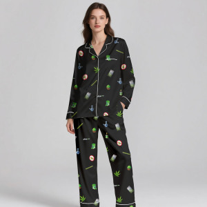 ชุดนอนผ้าซาตินลายดอกไม้ระบายอากาศได้ดี |   ชุดลำลองผู้หญิงสุดหรู มีไซส์พลัส สำหรับฤดูร้อนและฤดูใบไม้ผลิ ปรับแต่งได้ - Product Image 3