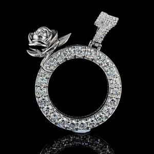 Pendentif Moissanite Fleur Rose pour Femme Pendentif Iced Out VVS Diamants Ronds Brillants en Argent Sterling 925 - Product Image 4