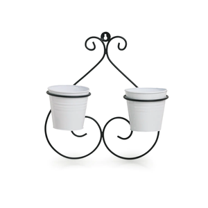 Metal Hanging Indoor White Planter <b>Stand</b> With Round Galvanized Bucket Flower <b>Pots</b> & Planters and <b>stand</b> - Product Image 1