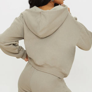 Ensemble pantalon de survêtement et sweat à capuche pour femme Sweat à capuche zippé personnalisé Vêtements de sport pour femme Ensemble de survêtement deux pièces en éponge française - Product Image 2