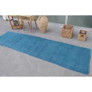 Alfombra Turca de 2.8x9.7 pies, Alfombra Vintage, Alfombra con Puntos Azules - Product Image 4