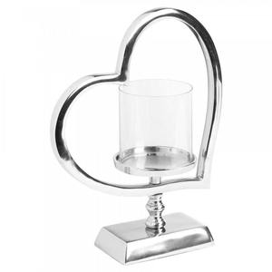 Portavelas de Vidrio en Forma de Corazón con Base de Metal Plateado, Moderno Portavelas Decorativo para Velas de Té, Portavelas Decorativo para Mesa - Product Image 1