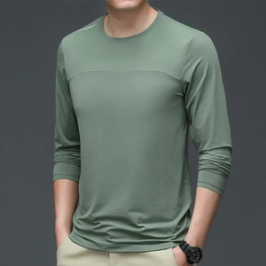 Camiseta de manga larga de poliéster 100% sólido de otoño con orificio para el pulgar transpirable Logotipo frontal de secado rápido Personalización Unisex - Product Image 3